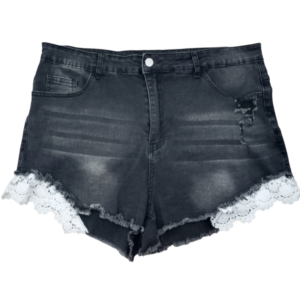 SHEIN Dark Gray Jean Shorts with Lace Sz.3XL EUC.